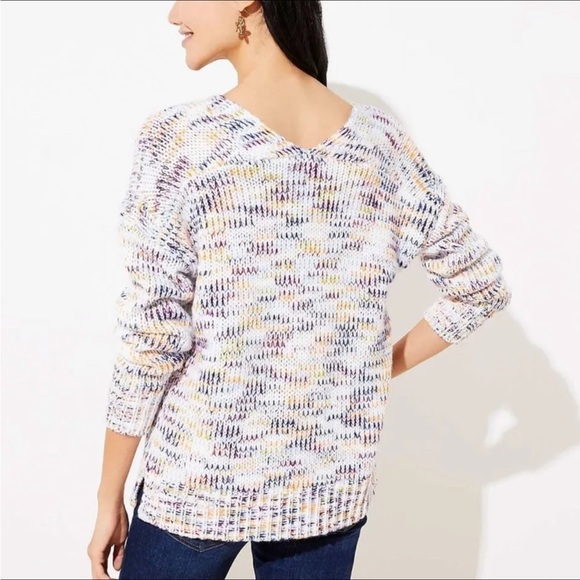 LOFT Multicolor Spacedye Double V Chunky Knit Oversized Sweater - Size XS - Picture 3 of 13